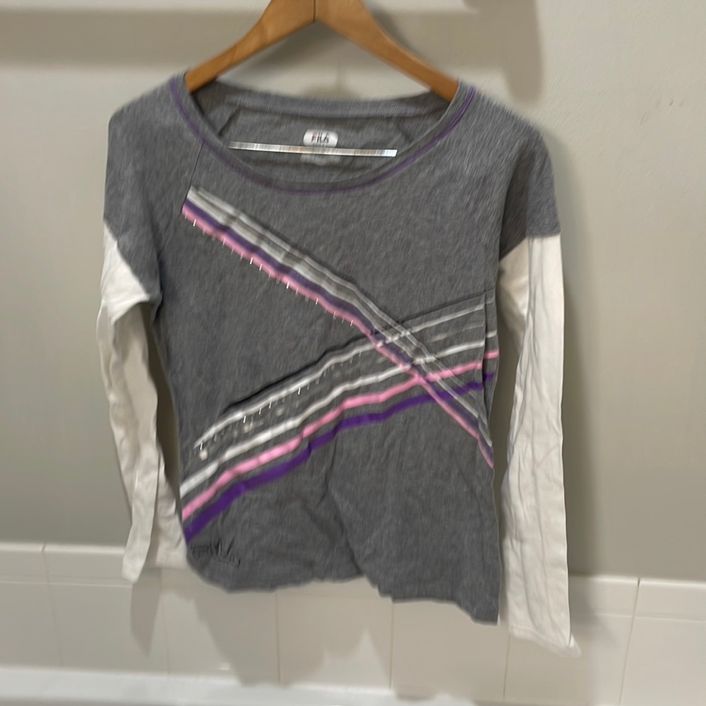 Fila Sport Activewear Long Sleeve Gray Tee Shirt Size L